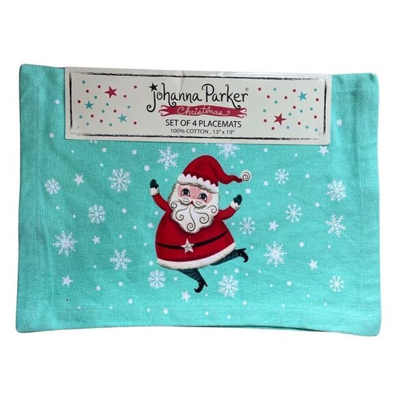 Set 4 Johanna Parker Christmas Retro Santa Claus Placemats Holiday Cotton NWT - Picture 1 of 6